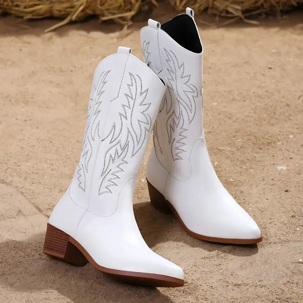 Bota Feminina Texana Branca Western