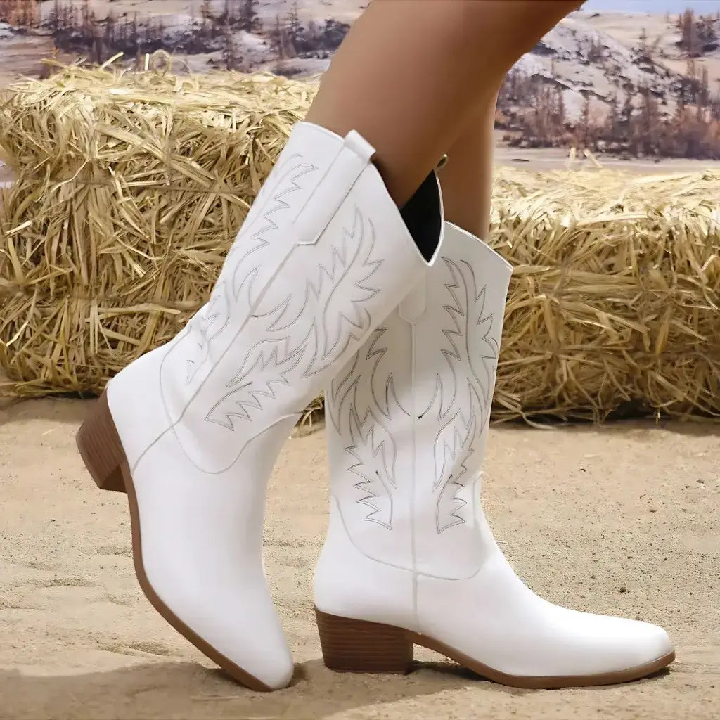 Bota Feminina Texana Branca Western