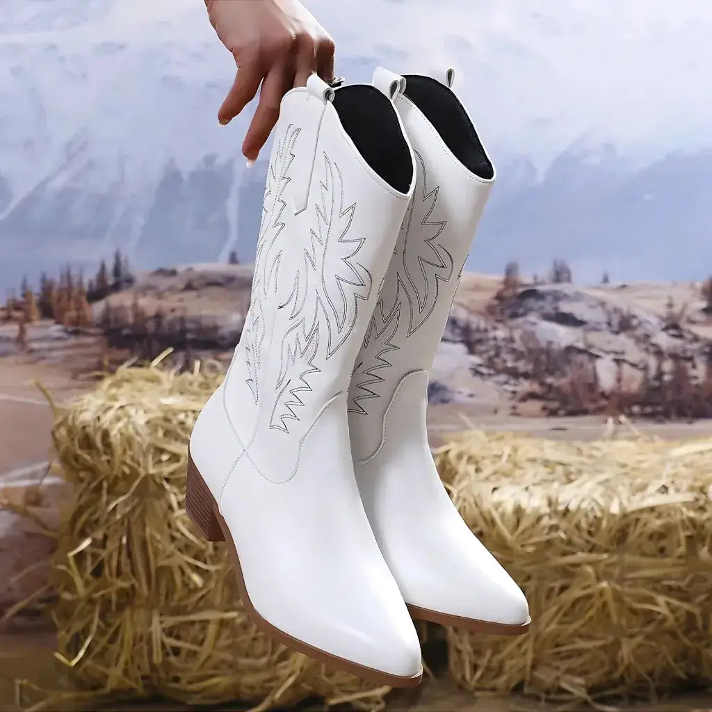 Bota Feminina Texana Branca Western