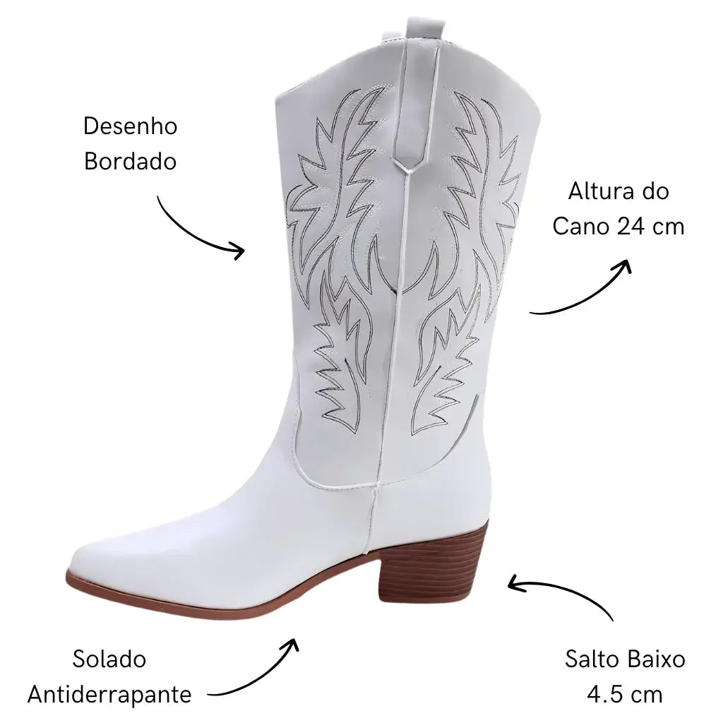 Bota Feminina Texana Branca Western