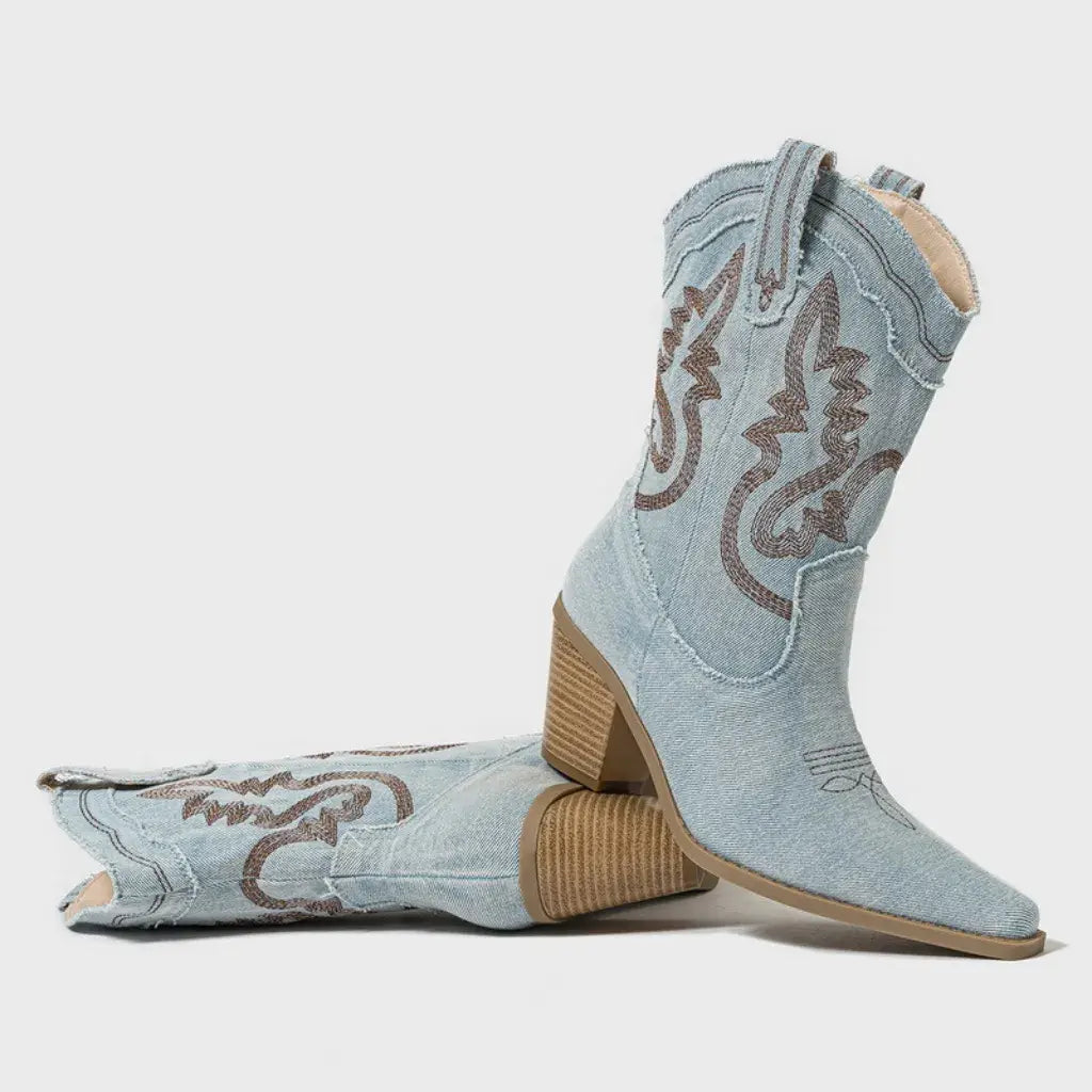 Bota Feminina Texana Jeans Claro Dallas