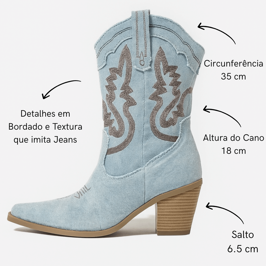 Bota Feminina Texana Jeans Claro Dallas