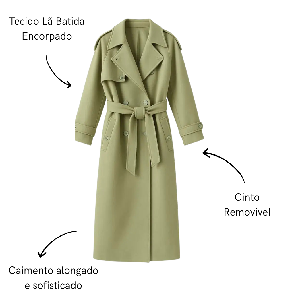 Casaco Longo Feminino Lã Batida