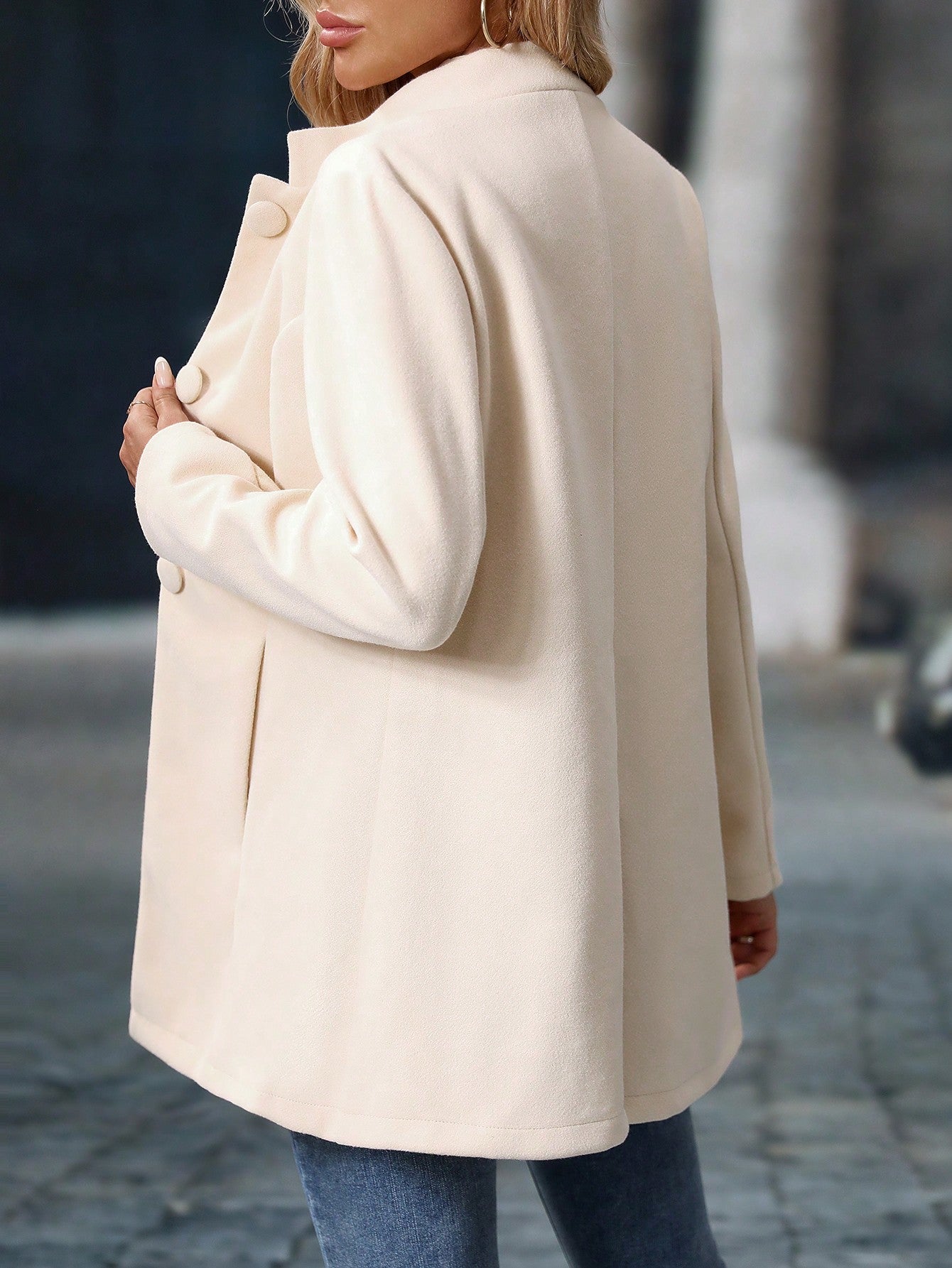 Casaco de Inverno Sobretudo Feminino Lã Batida Elegante