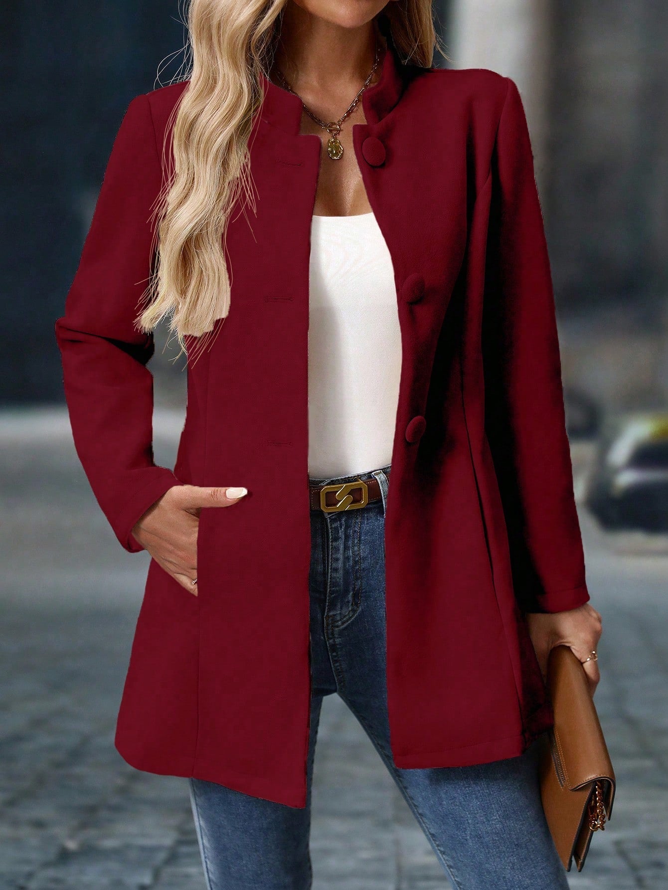 Casaco de Inverno Sobretudo Feminino Lã Batida Elegante