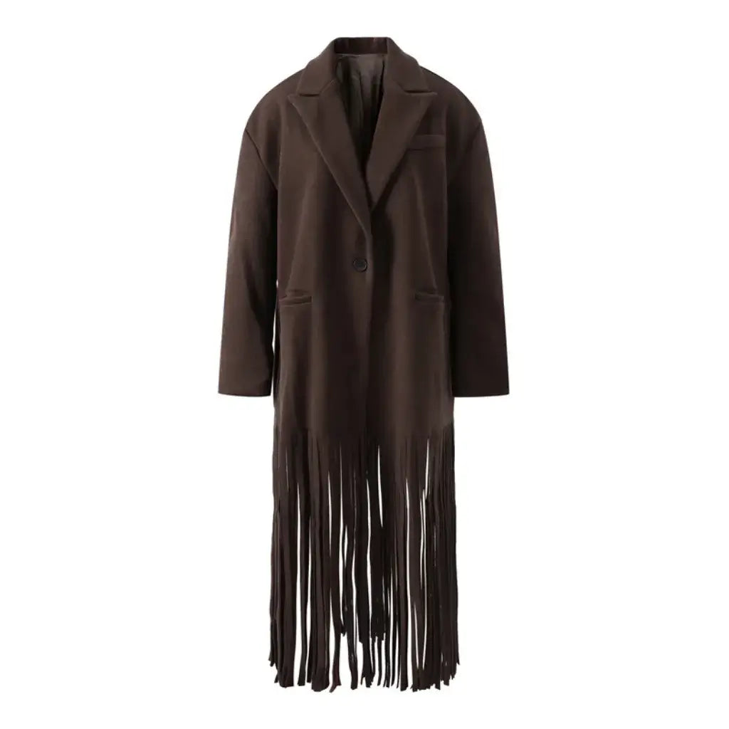 Blazer Feminino Alongado Lã Batida Marrom Far West