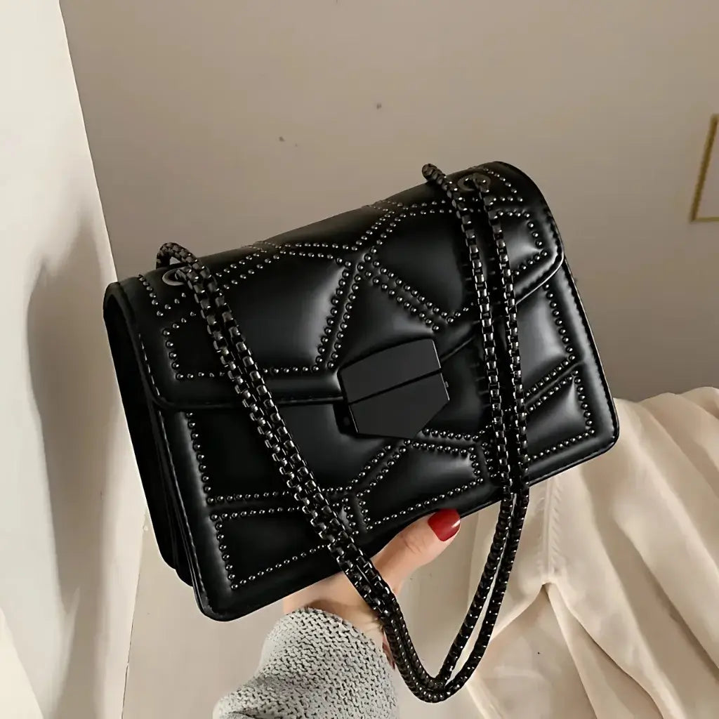 Bolsa Feminina de Couro Preto Modelo Prestige