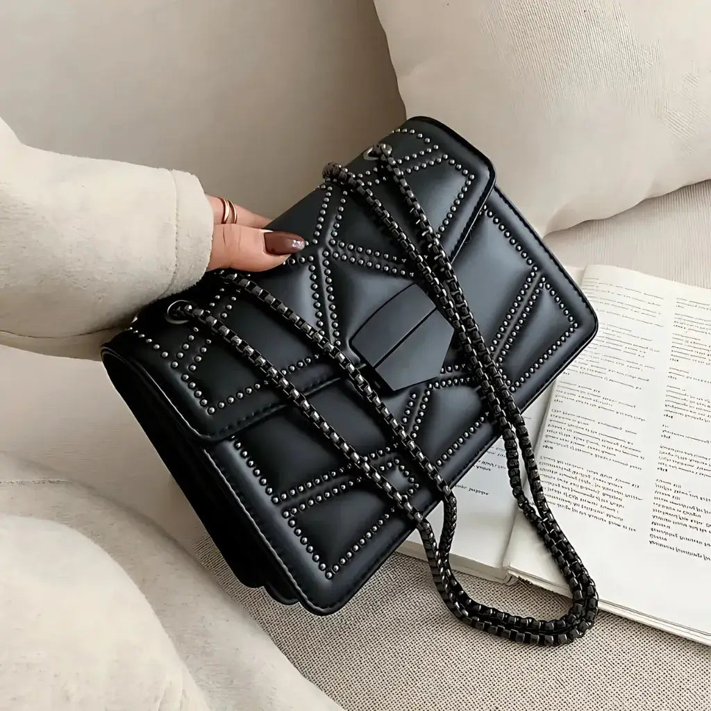 Bolsa Feminina de Couro Preto Modelo Prestige