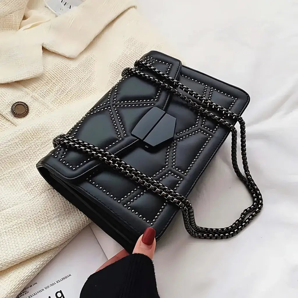 Bolsa Feminina de Couro Preto Modelo Prestige