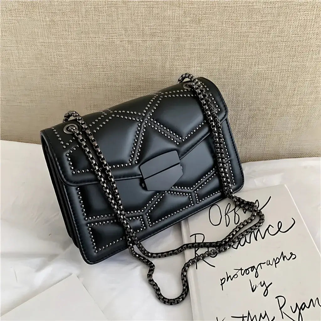 Bolsa Feminina de Couro Preto Modelo Prestige