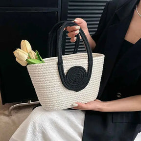 Bolsa de Palha Modelo Lolla Off White Preta