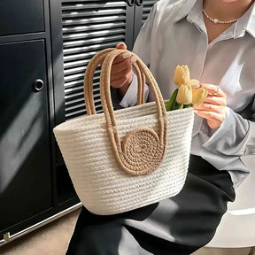Bolsa de Praia de Palha Modelo Lolla Off White Bege