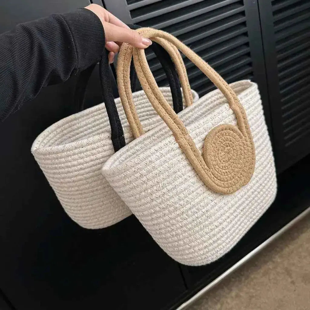 Bolsa de Praia de Palha Modelo Lolla Off White Bege