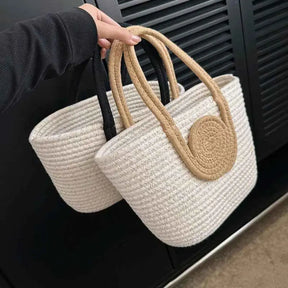 Bolsa de Praia de Palha Modelo Lolla Off White Bege