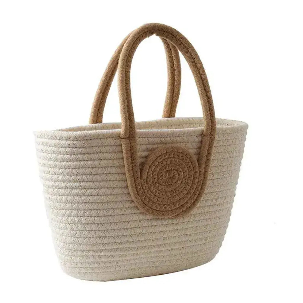 Bolsa de Praia de Palha Modelo Lolla Off White Bege