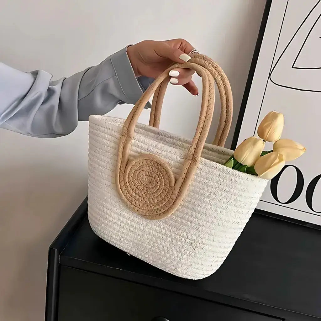 Bolsa de Praia de Palha Modelo Lolla Off White Bege