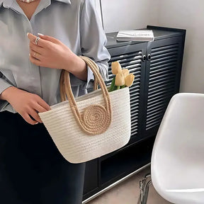 Bolsa de Praia de Palha Modelo Lolla Off White Bege