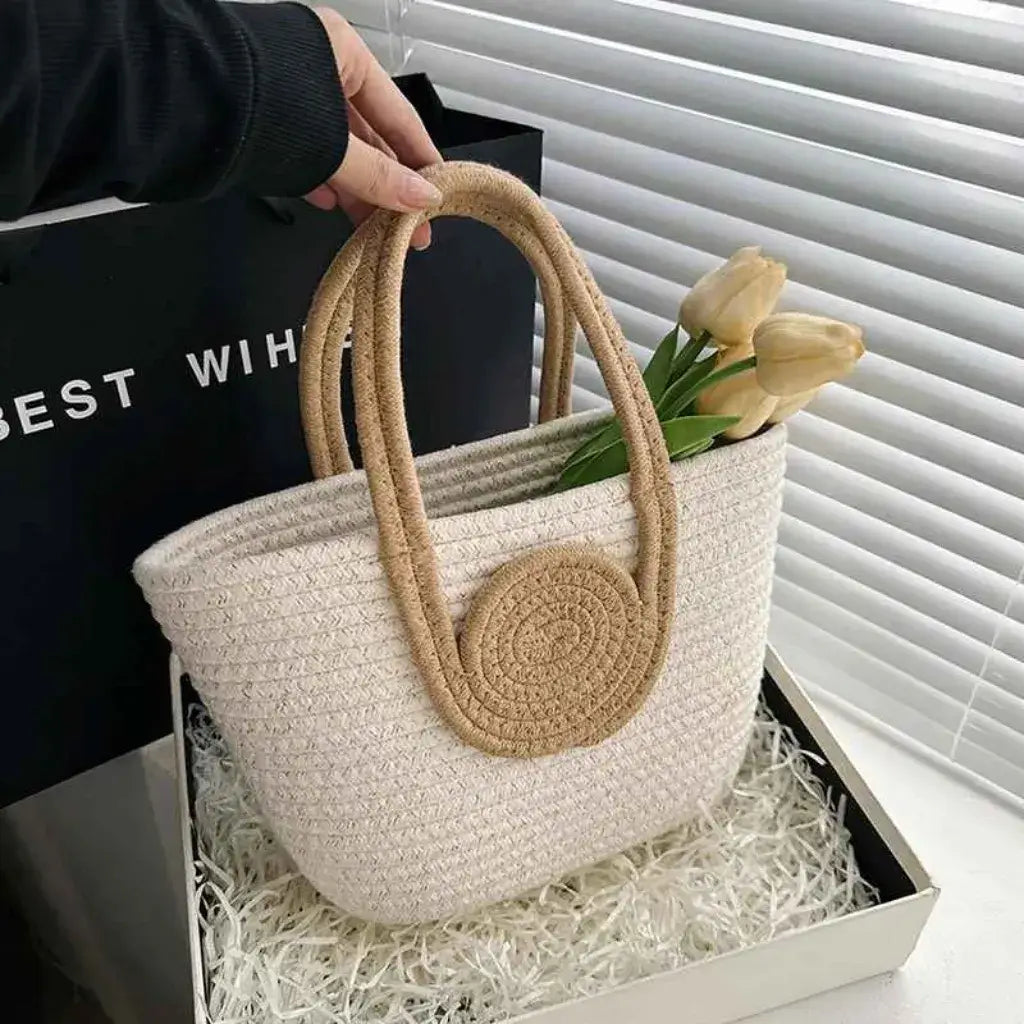 Bolsa de Praia de Palha Modelo Lolla Off White Bege