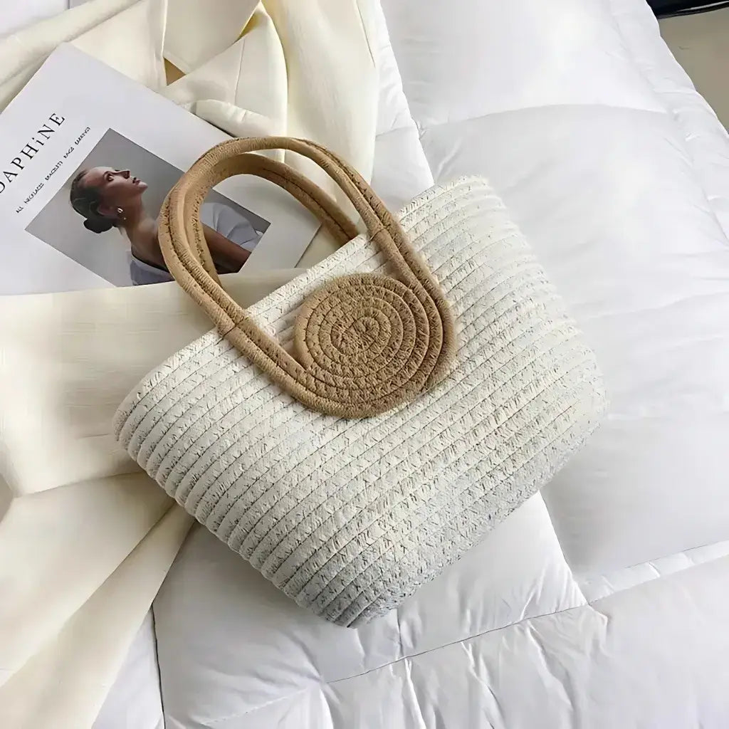 Bolsa de Praia de Palha Modelo Lolla Off White Bege