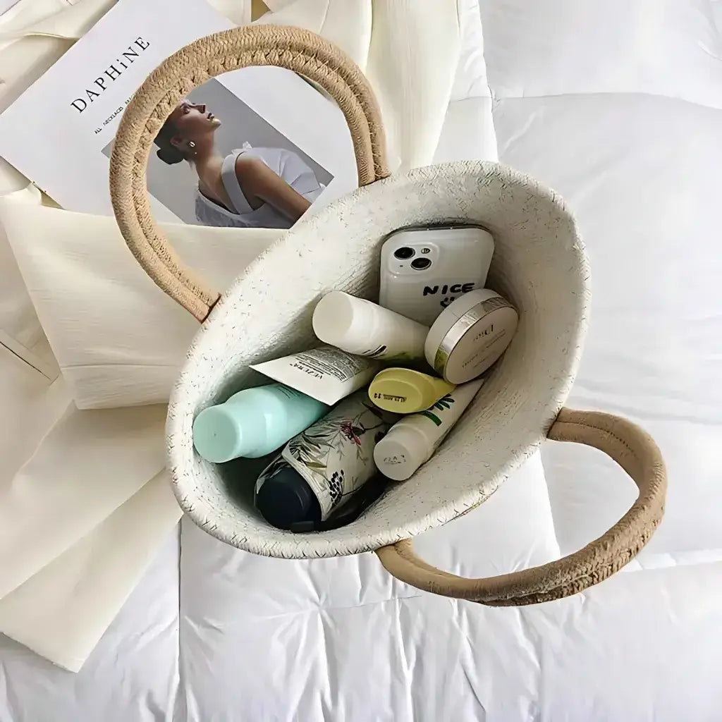 Bolsa de Praia de Palha Modelo Lolla Off White Bege