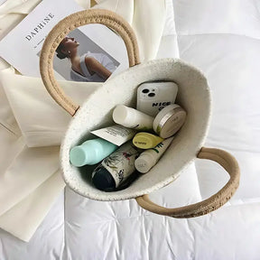 Bolsa de Praia de Palha Modelo Lolla Off White Bege