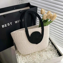 Bolsa de Palha Modelo Lolla Off White Preta