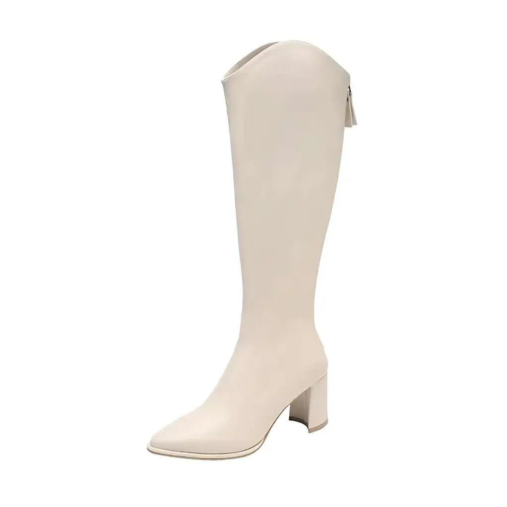 Bota Feminina Cano Longo Salto Grosso Off White