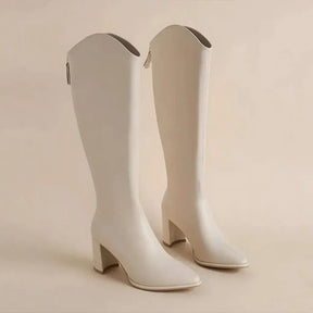 Bota Feminina Cano Longo Salto Grosso Off White