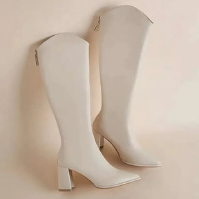 Bota Feminina Cano Longo Salto Grosso Off White