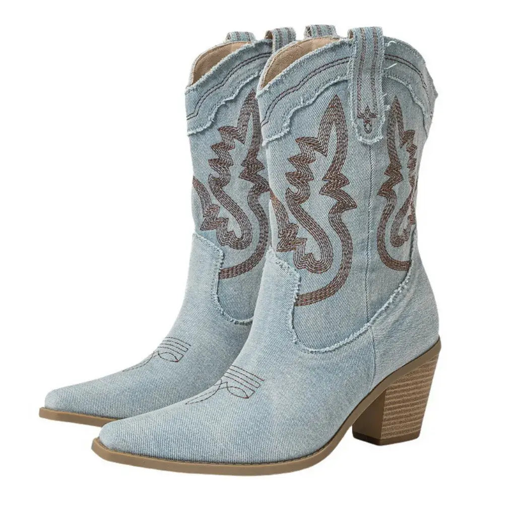 Bota Feminina Texana Jeans Claro Dallas