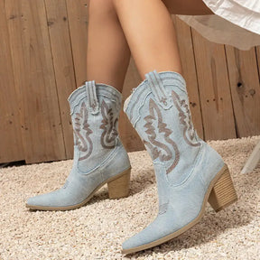 Bota Feminina Texana Jeans Claro Dallas