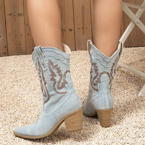 Bota Feminina Texana Jeans Claro Dallas