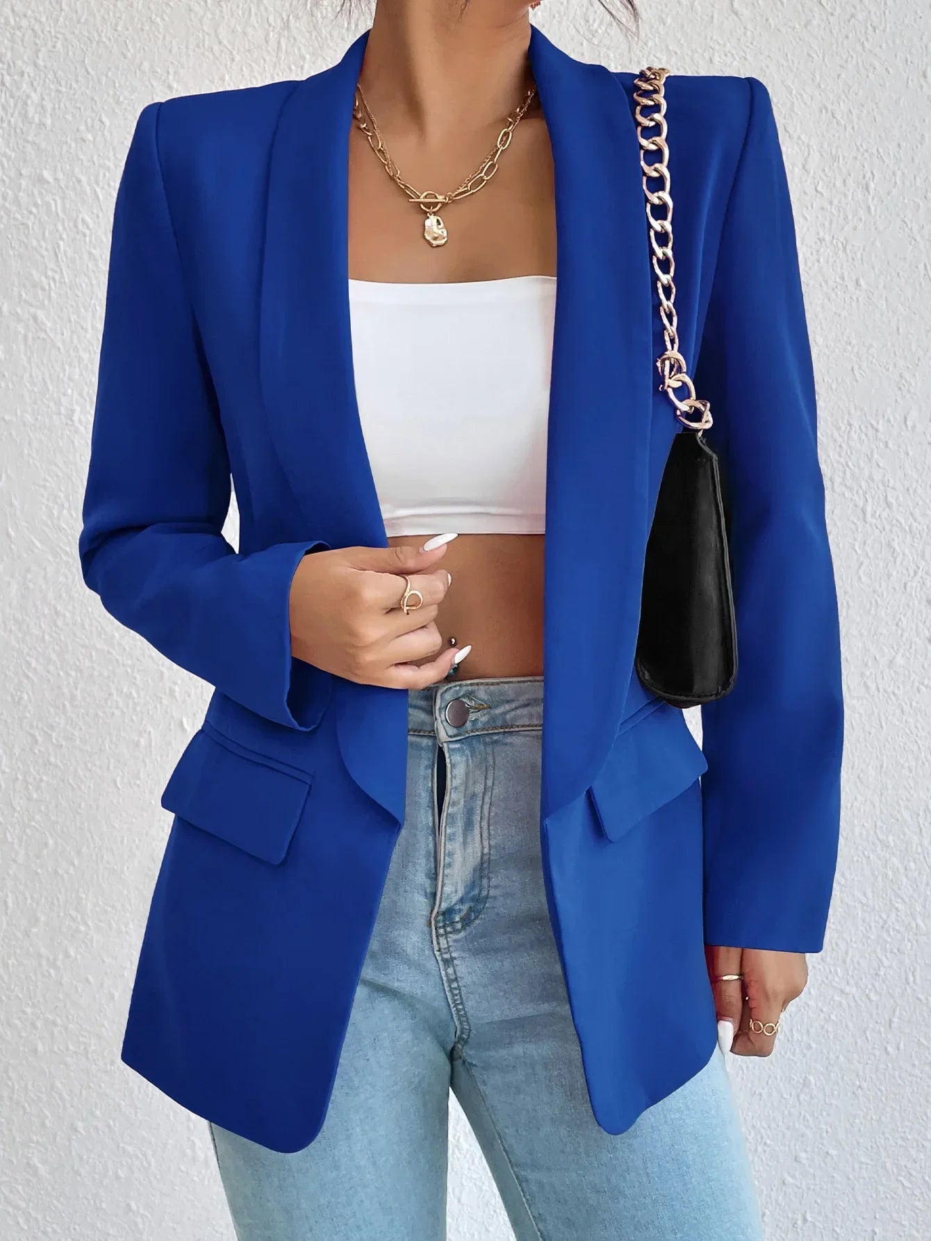 Blazer feminino gola lapela e bolso lateral AB636