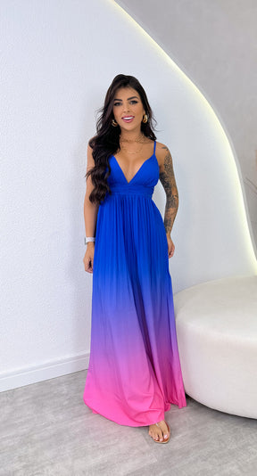 Vestido Longo Plissado Caroline - Azul