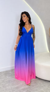 Vestido Longo Plissado Caroline - Azul