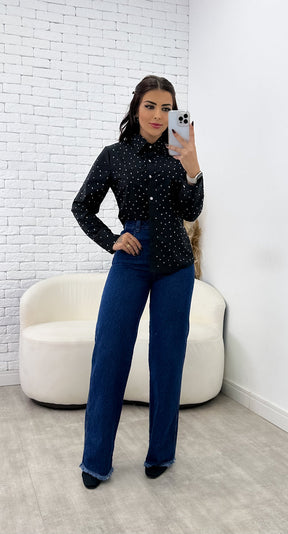 Camisa Feminina Aplicação De Strass Cida