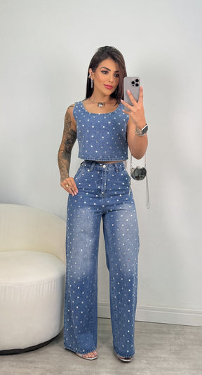 Conjunto Pedraria Hailey - Jeans Escuro