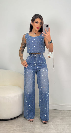 Conjunto Pedraria Hailey - Jeans Escuro