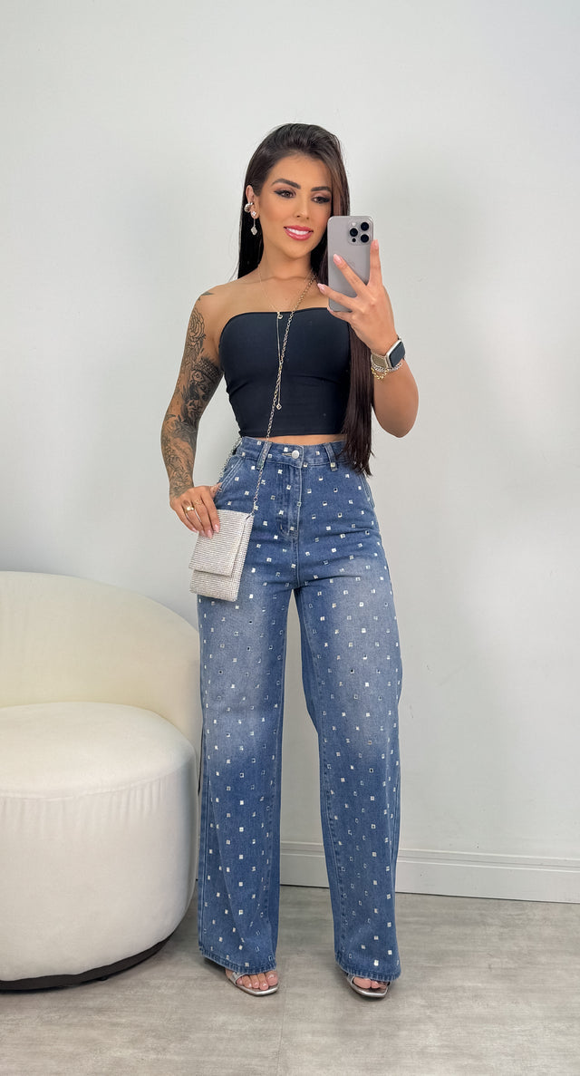 Conjunto Pedraria Hailey - Jeans Escuro