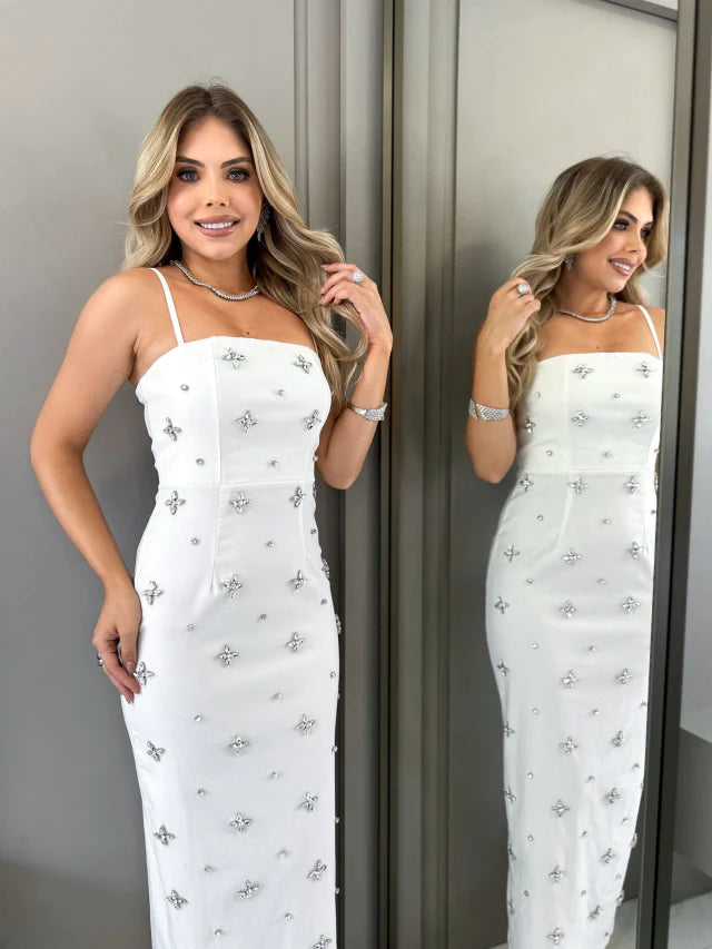 Vestido Midi com Pedrarias