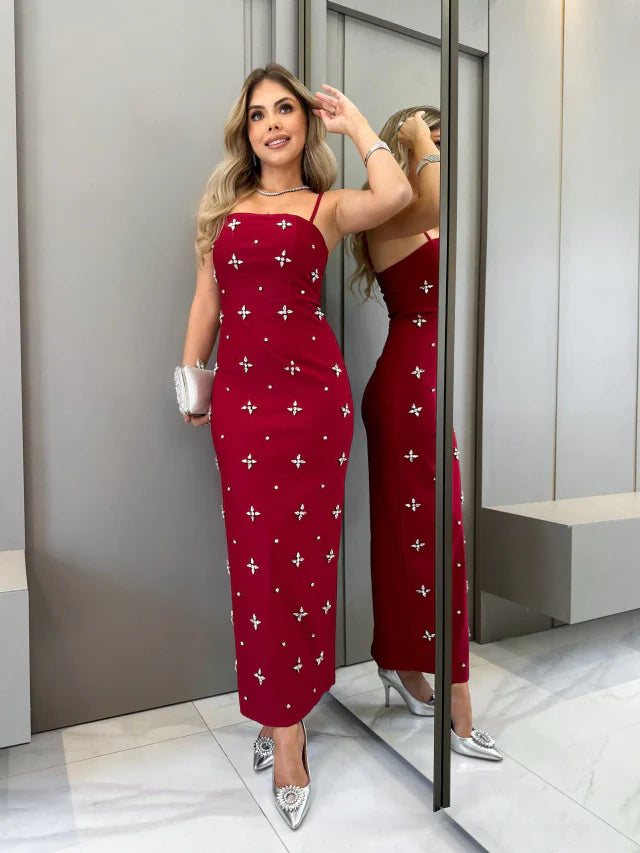 Vestido Midi com Pedrarias