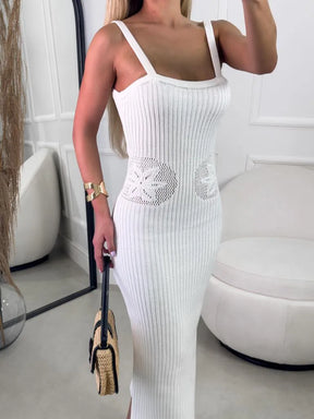 Vestido Midi Tricot Modal Canelado com Alças Estrela