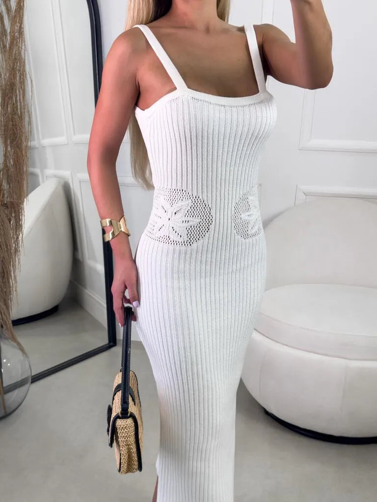 Vestido Midi Tricot Modal Canelado com Alças Estrela